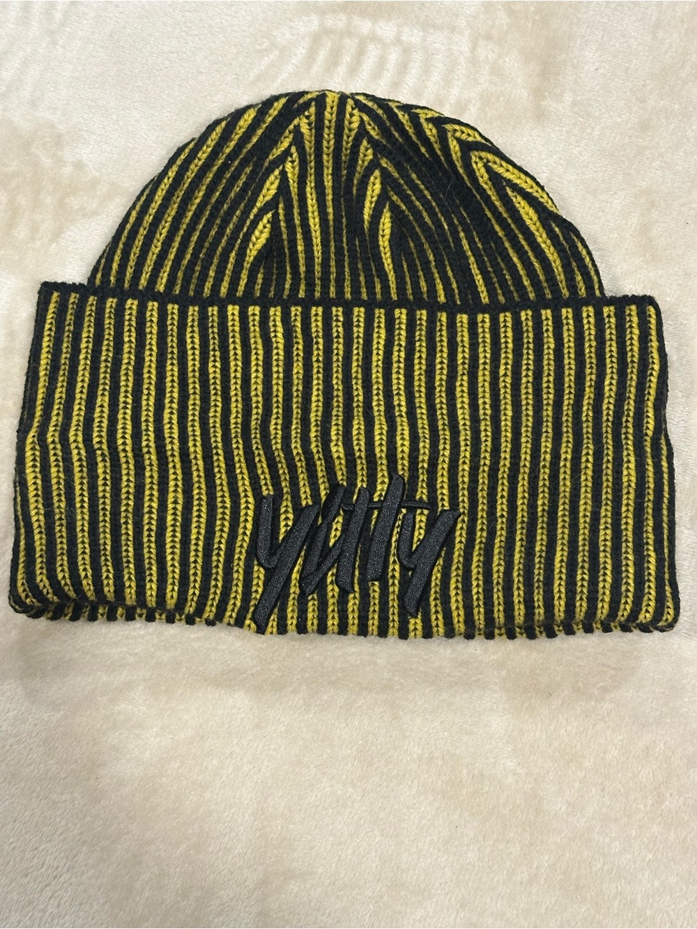 YITTY Black and Yellow Ribbed Knit Beanie
